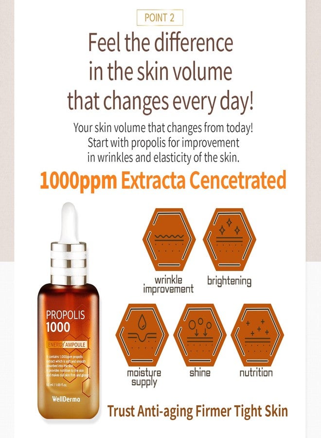 WELLDERMA Propolis 1000 Energy Ampoule, 50mL / 1.01 fl.oz – Hydrating & Revitalizing Face Serum with Propolis Extract 1,000ppm, Niacinamide & Adenosine - Image 5
